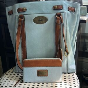 Simply Noelle White and Brown Tote Bag with Marching Wallets